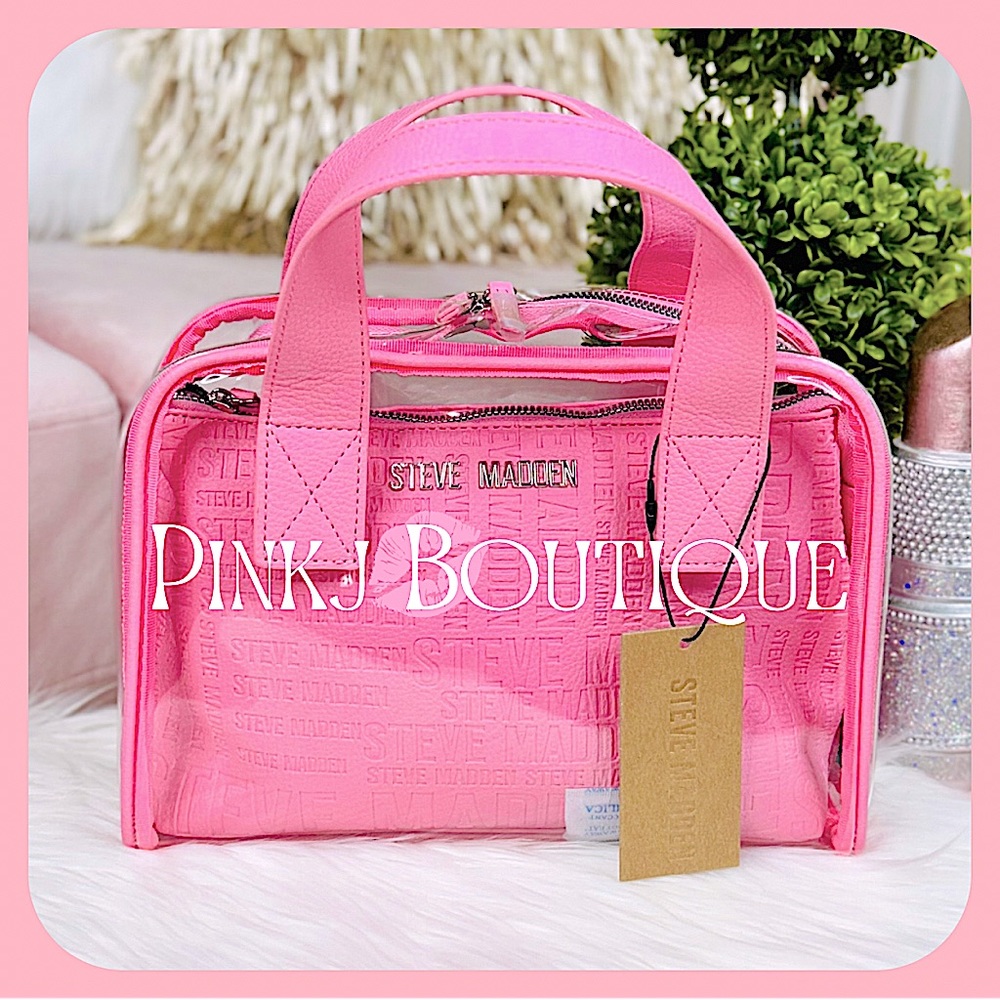 💗2pc {Steve Madden} Beautiful Bright Pink Toiletry Clear Bag | Cosmetic Case!